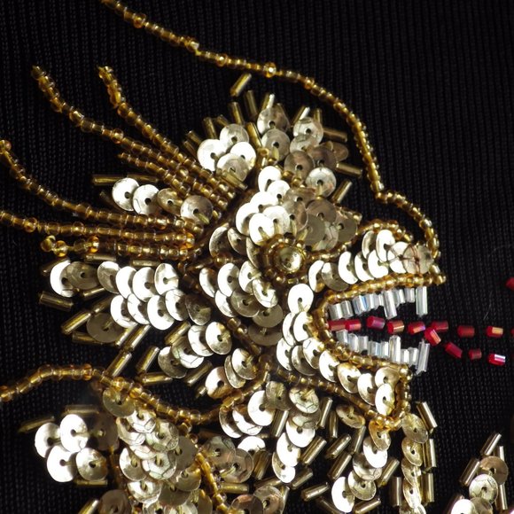 Lucia Burns Black Sweater Embellished Dragon Sequins Size M - Picture 3 of 5